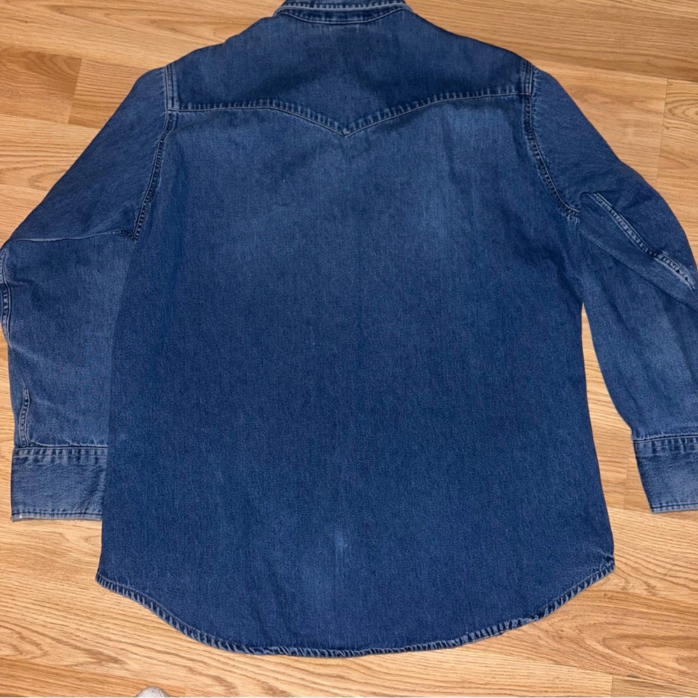 Vintage Carhartt Denim Shirt Men’s 17 1/2 x 35 Pearl Snap Distressed S02 - Picture 6 of 10